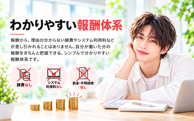 不透明な罰金・雑費控除なし。分かりやすい報酬体系